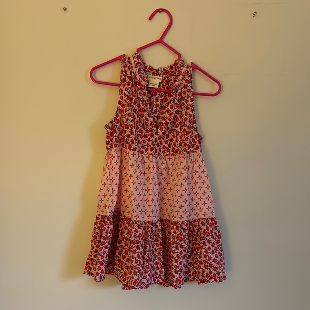 J. Crew Red and Pink Ruched Tiered Halter Sundress